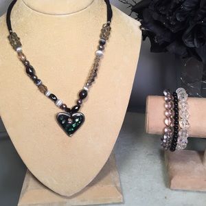 Ladies Heart Beaded Necklace & Beaded bracelets